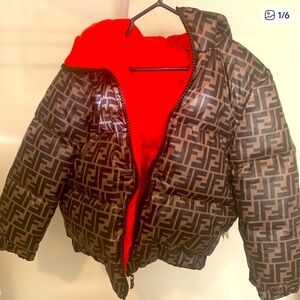 Fendi Kids Black and Brown Logo Jacket